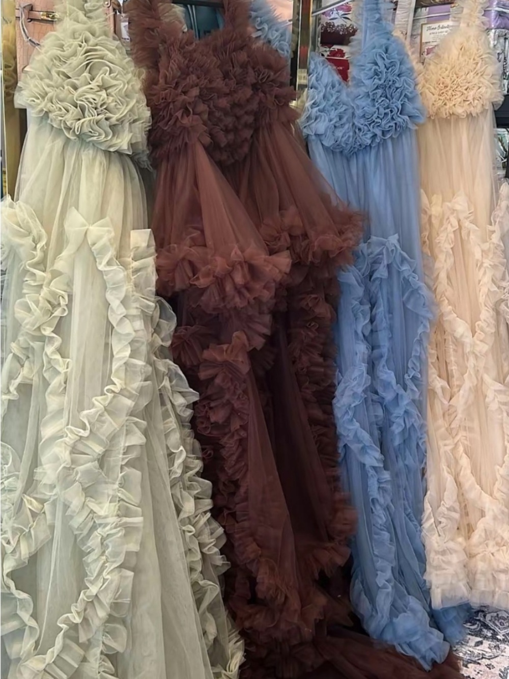 Elegant Ruffled Tulle Evening Dress - Blue
